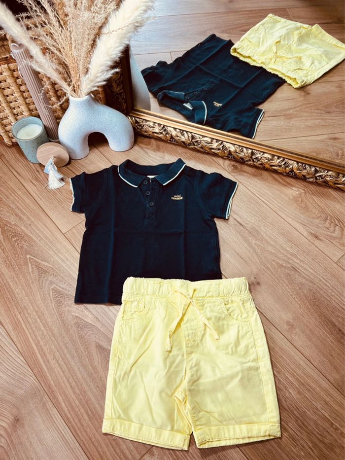 Taille 2 ans ensemble 2p été garçon TAO bleu marine et jaune * mini monsieur * 💙