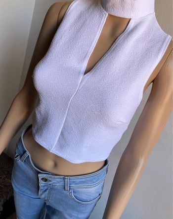 Top court blanc sans manches col montant - Atmosphère - Taille M