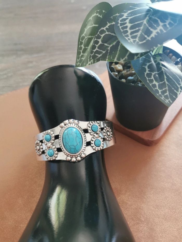Bracelet femme style cowboy country turquoise - photo numéro 2