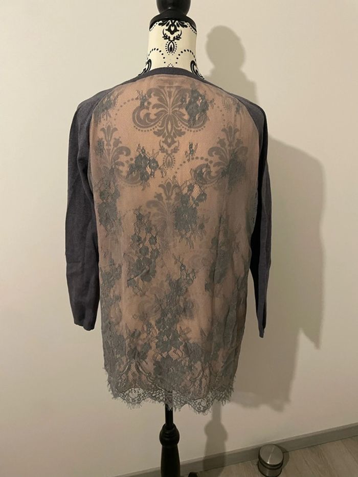 Pull long gris à manches longues dos dentelle doublure rose beauty woman taille L / XL - photo numéro 4