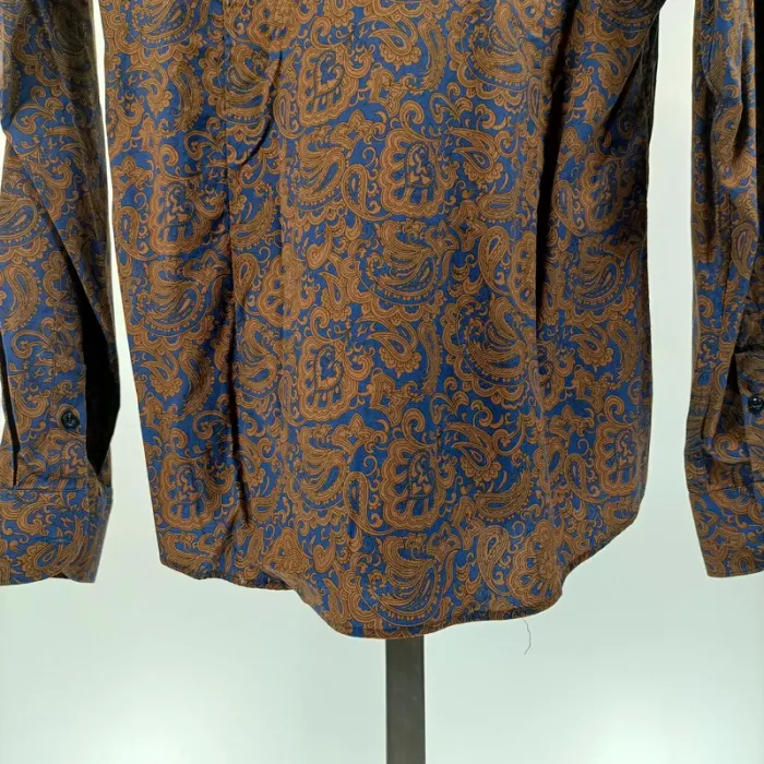 Chemise manches longues à motifs bleu et marron - baroque, cachemire - Taille S - A026 - photo numéro 10