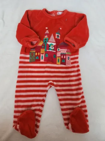 Beau pyjama en velours coloré rayé bébé garçon ou fille automne hiver DPAM 9 mois