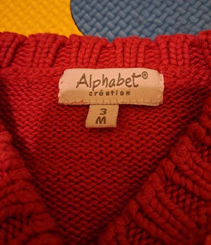 Boléro maille rose, alphabet, taille 3 mois (60 cm) - photo numéro 3