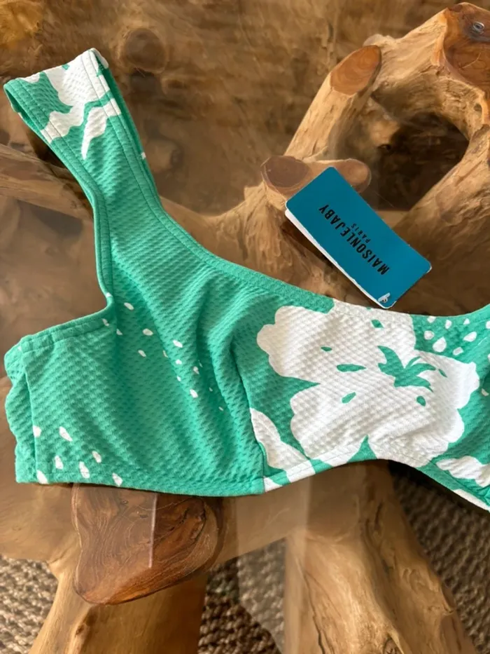 Haut de maillot de bain Maison Lejaby vert blanc piqué - photo numéro 3