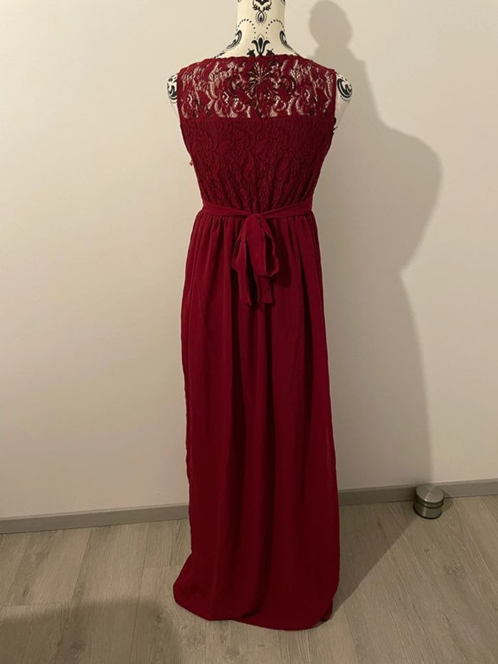 Robe longue bordeaux sans manche large bretelle à dentelle doublé voile ceinture taille taille M - photo numéro 5