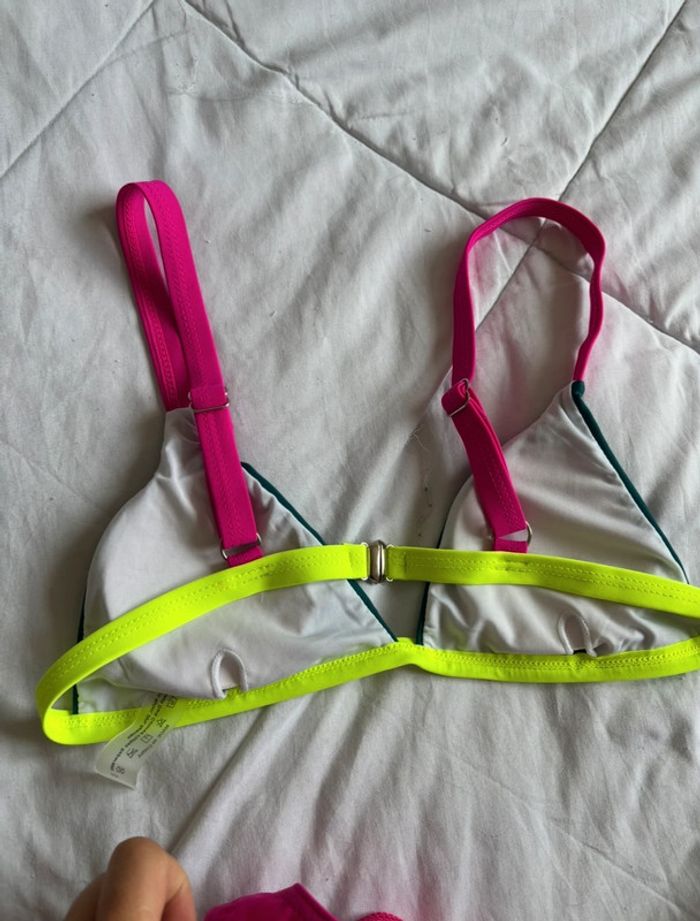 Ensemble maillot de bain bikini rose fushia multicolore tanga string taille S/36 neuf - photo numéro 6