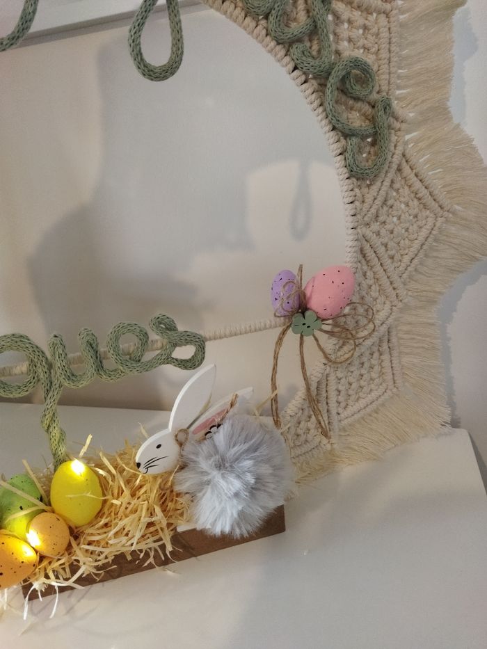 Couronne de Pâques macramé et tricotin - photo numéro 8