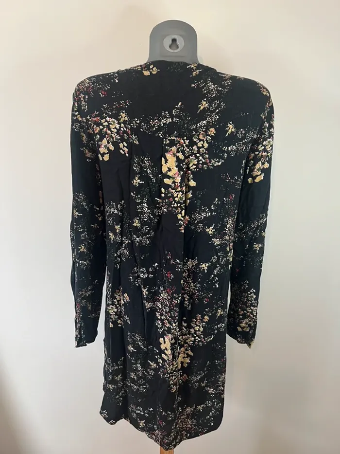 Robe noire fleurs abstraites Elora femme 38 manches longues viscose chic tendance - photo numéro 5