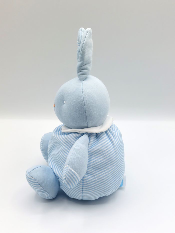 Peluche doudou lapin boule bleu rayures Bébé KLORANE col blanc 25 cm assis - photo numéro 3
