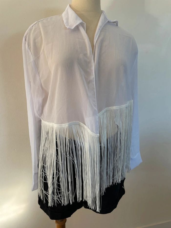 Gilet voile à franges blanc superbe - photo numéro 2