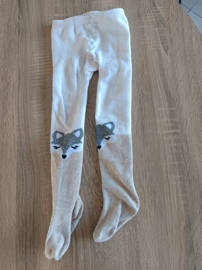 Collants chauds beige gris et blanc loup Chaussexpo fille taille 23/26 - photo numéro 2