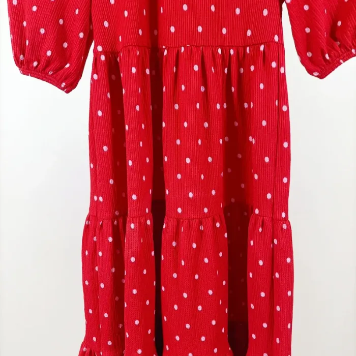 Robe rouge à pois Next 4-5 ans manches ballon col volanté rétro chic A1100 - photo numéro 4