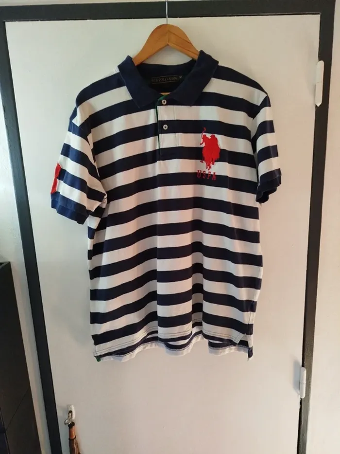Polo US Polo Assn blanc rayé bleu marine taille XL - photo numéro 2