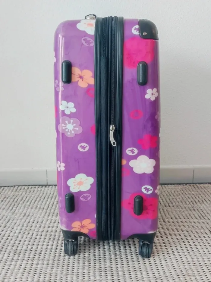Grande valise fleur violet à roulette / Lulu Castagnette - 60L - photo numéro 5