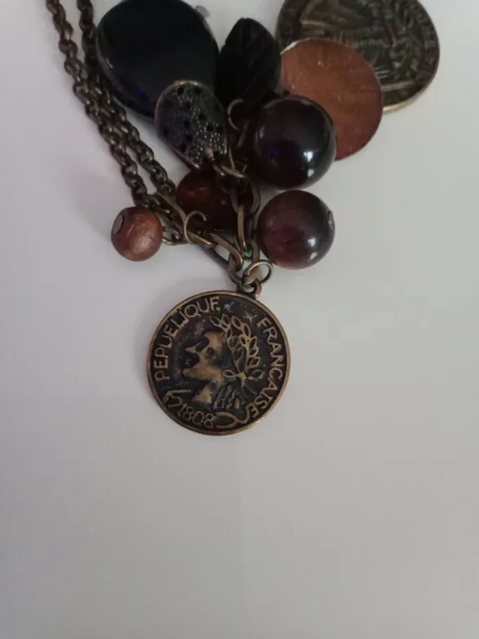 Collier pierres et pièces dollar et français vintage - photo numéro 7