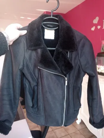 Veste noir enfant fille en daim