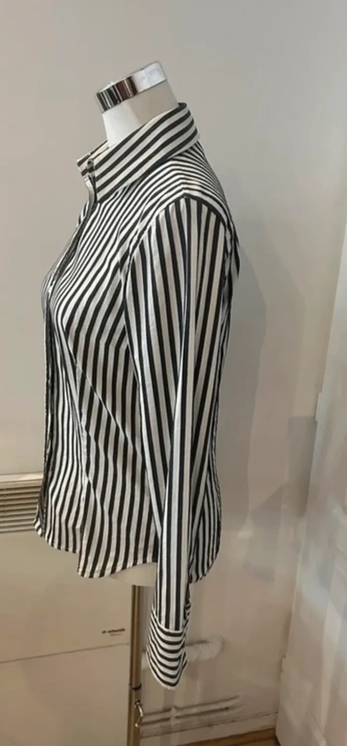 Zara chemise haut top, boutonné, à rayures, noir et blanc, femme, taille M/38 - photo numéro 3
