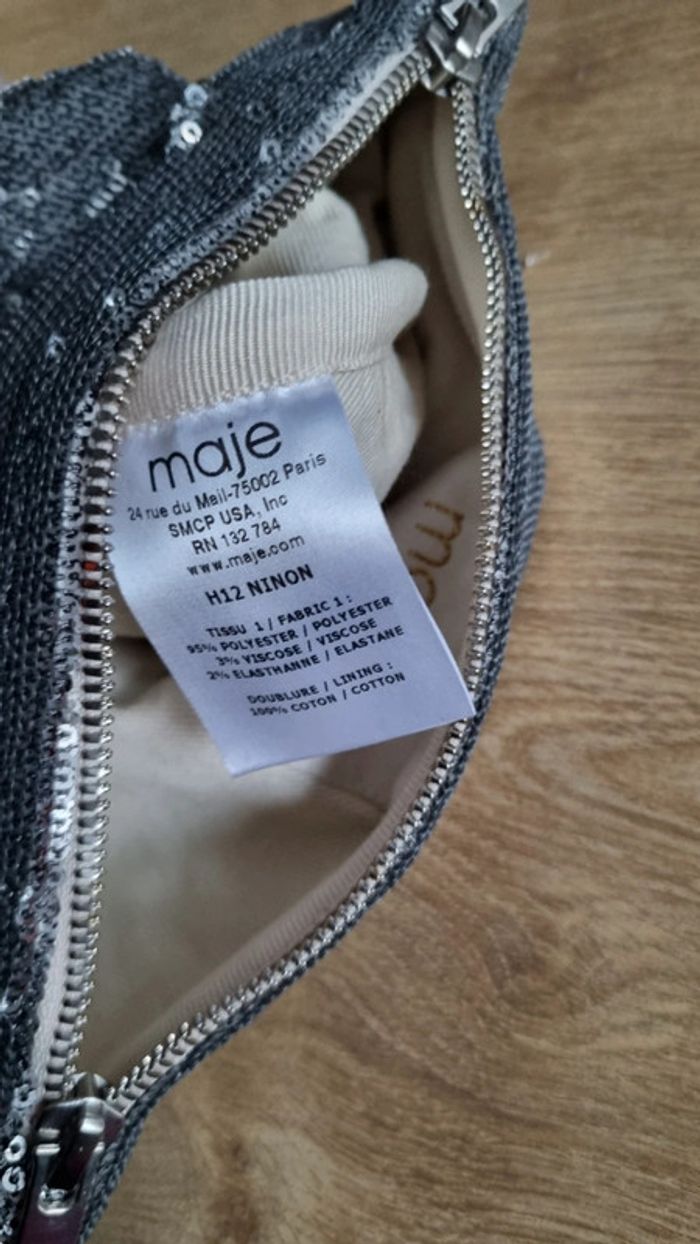 Pochette MAJE grise avec sequins sympa 28 cm Hauteur - photo numéro 7