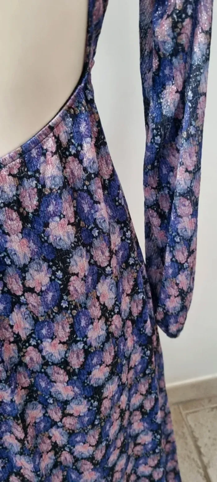 Robe longue maille violette et rose brillante lurex dos nu 38 - photo numéro 4