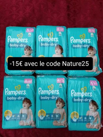 Lot de six paquets couches Pampers baby-dry T4 taille 4
