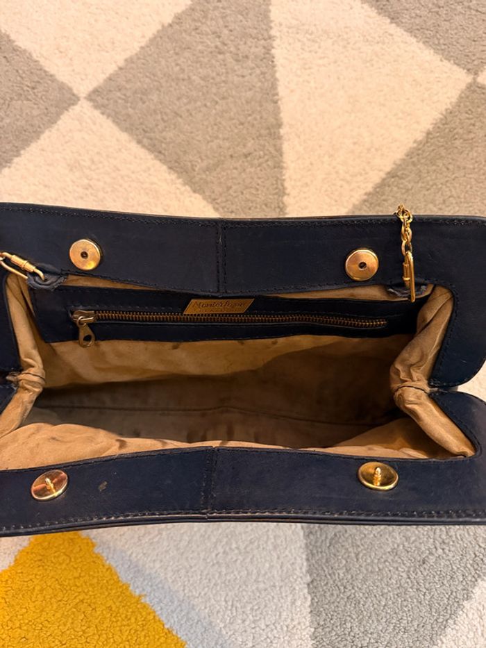 Sac en cuir bleu marine vintage - photo numéro 4