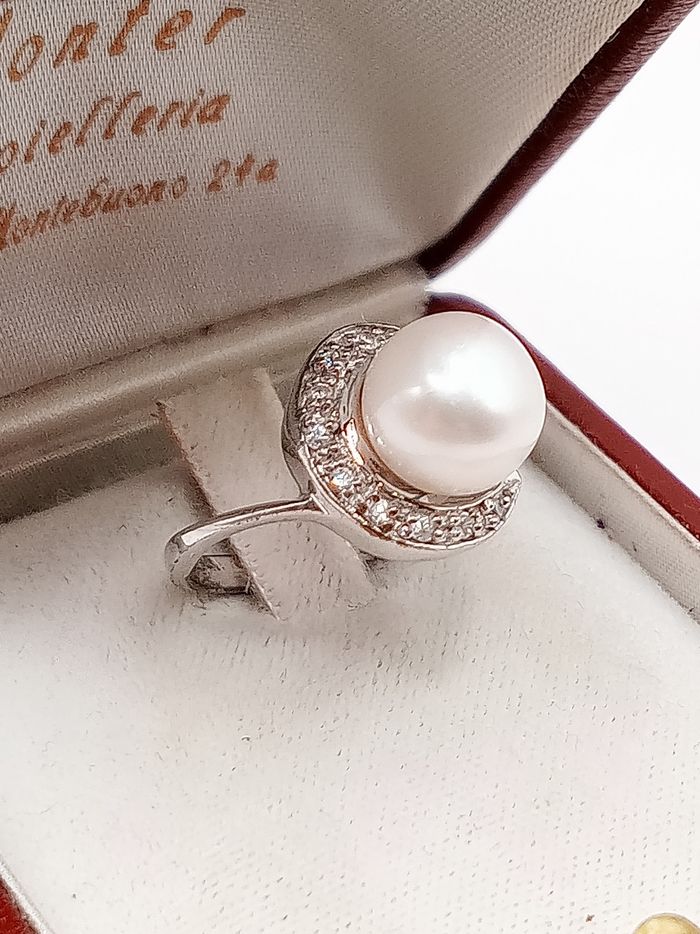 Anello vintage donna argento 925 zirconi perla misura 13.5 - photo numéro 2