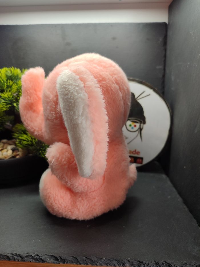 Doudou Ancien Vintage Éléphant assis ajena Rose blanc peluche Saumon Plush - photo numéro 5