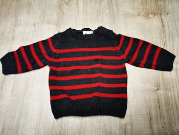 Pull Z gris raillé rouge taille 3 mois