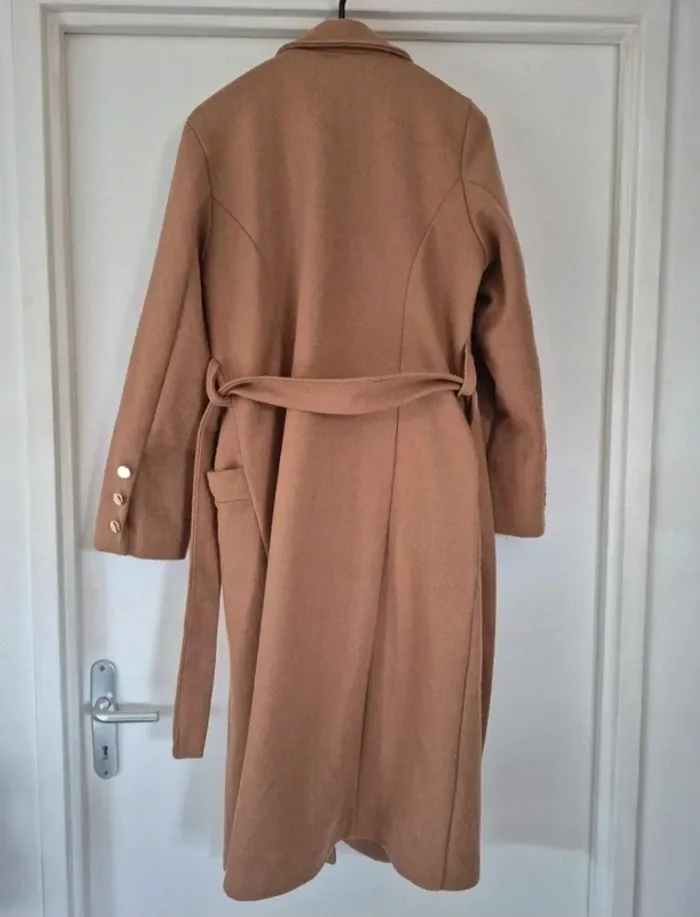 Manteau marron ceinturé avec poches et bouton - photo numéro 5