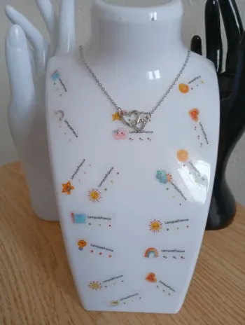 Collier original double coeur en acier inoxydable