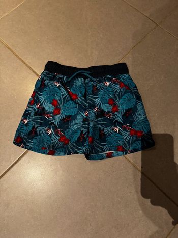 Maillot de bain avec cordelette de serrage - Vertbaudet - Feuilles / Fleurs - Bleu marine - 8 ans
