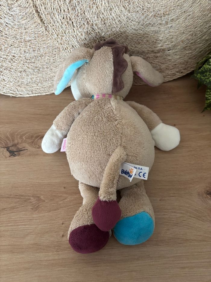 Doudou âne beige blanc écharpe rayé babysun - photo numéro 2