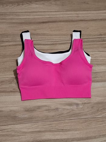 Lot 3 débardeur femme court sport rose blanc noir