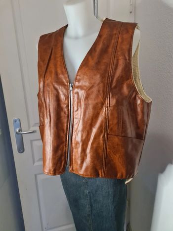 Gilet sans manches vintage cuir et laine