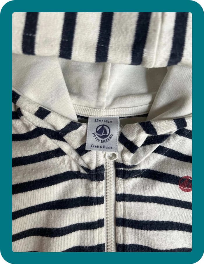 Sweat zippé à capuche marinière 12 mois - Petit Bateau - photo numéro 5
