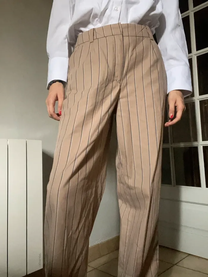Pantalon de costume beige rayé Pimkie - photo numéro 2