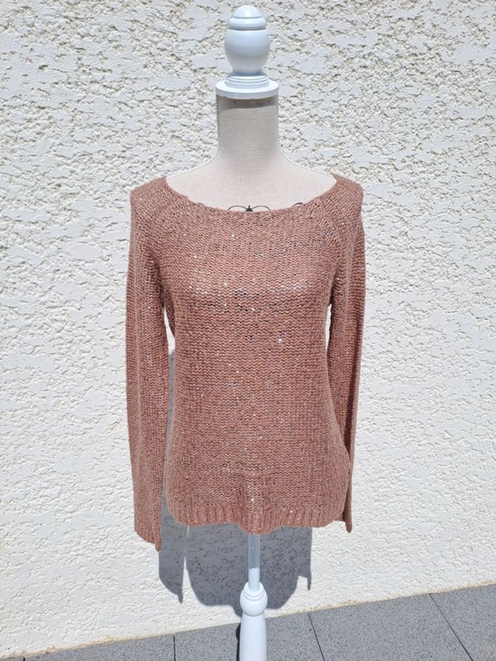 Pull en maille avec sequins marron camel Tissaia t. L