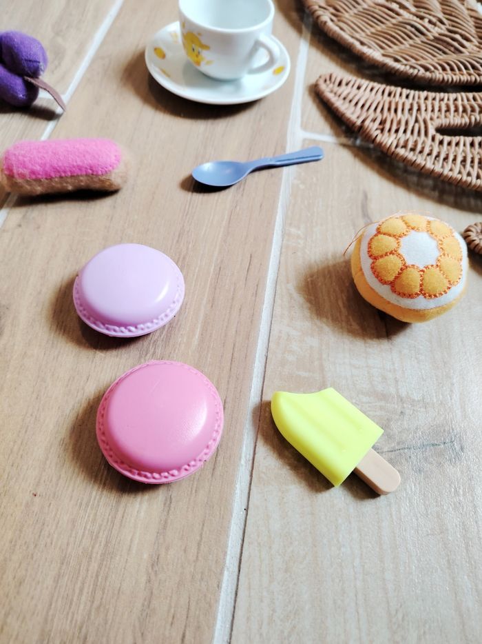 🫖Dinette Lot l'heure du thé tasses Titi avec pâtisseries tissu-peluche et plastique - photo numéro 4
