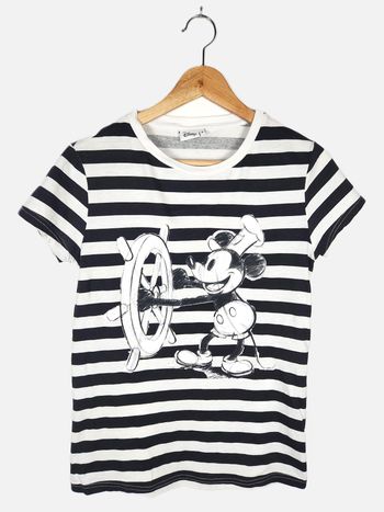 T-shirt Disney Femme Mickey Mouse Rayé Noir Blanc Taille 36