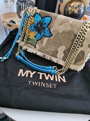 Superbe sac tissu camouflage et bleu twinset neuf