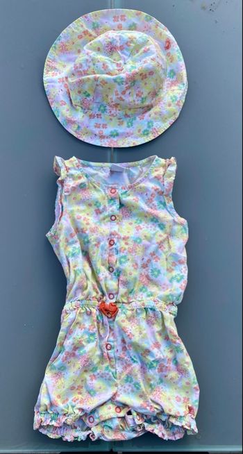 Ensemble Petit Bateau : barboteuse + chapeau