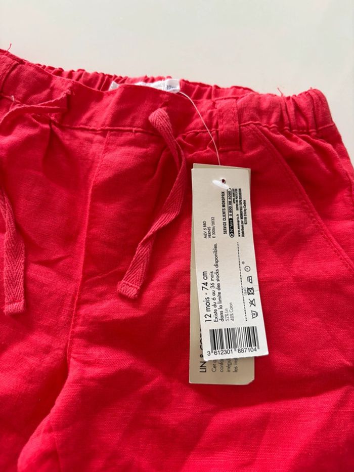 Pantalon lin et coton 12 mois rouge - photo numéro 2