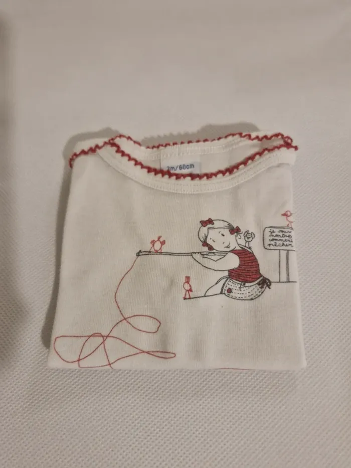 T-shirt manches courtes motif fillette pêcheuse blanc 3 mois (60 cm) Petit bateau - photo numéro 3