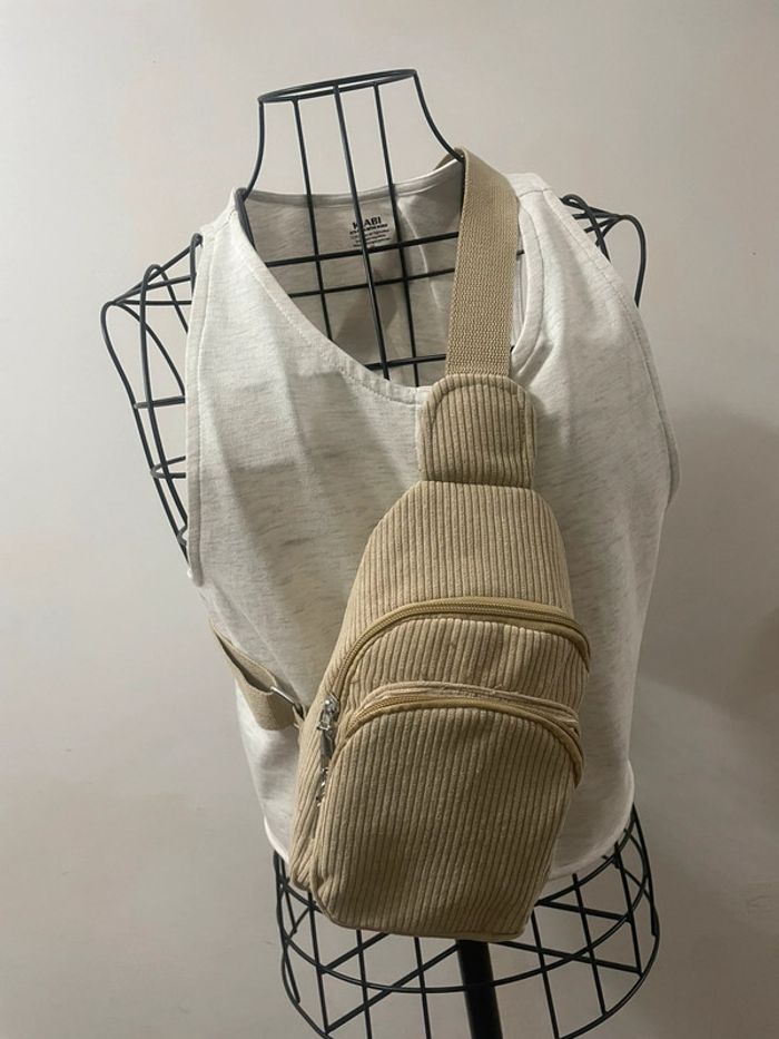 Sac en bandoulière velours côtelé kaki neuf jamais utilisé - photo numéro 2