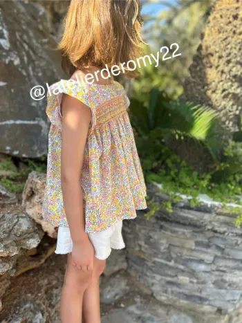 Blouse créatrice smockée et noeud liberty US 8 ans