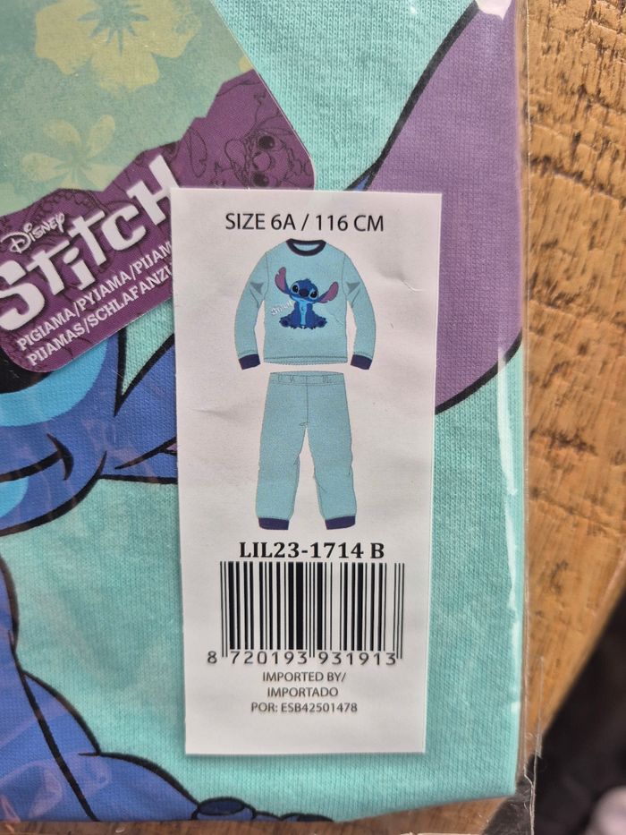 Pyjama 2 pièces Stitch Bleu Clair 6 ans - photo numéro 2