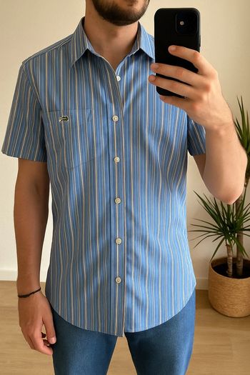 Chemise bleue à rayures taille 40 homme - Lacoste