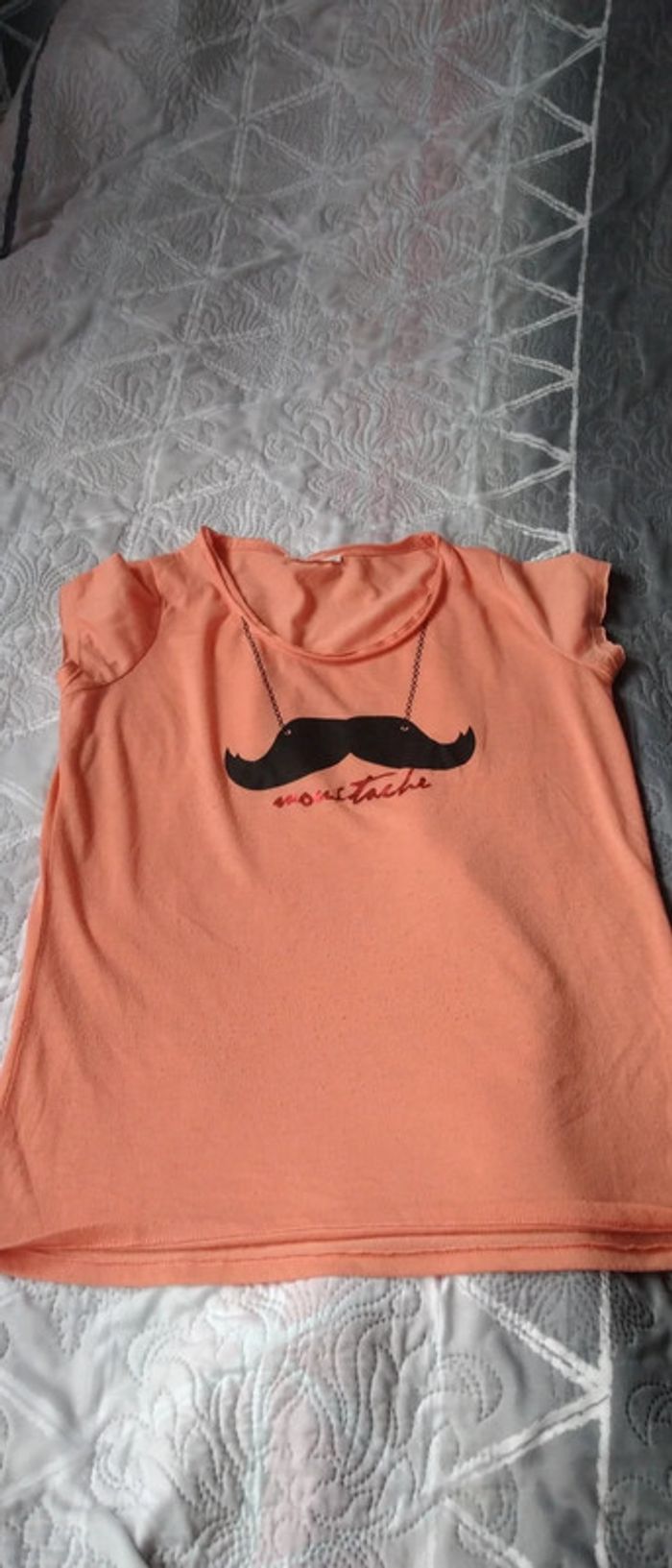 Tee shirt motif moustache corail femme L mim - photo numéro 4