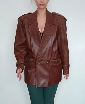 Veste en cuir marron authentique vintage 42