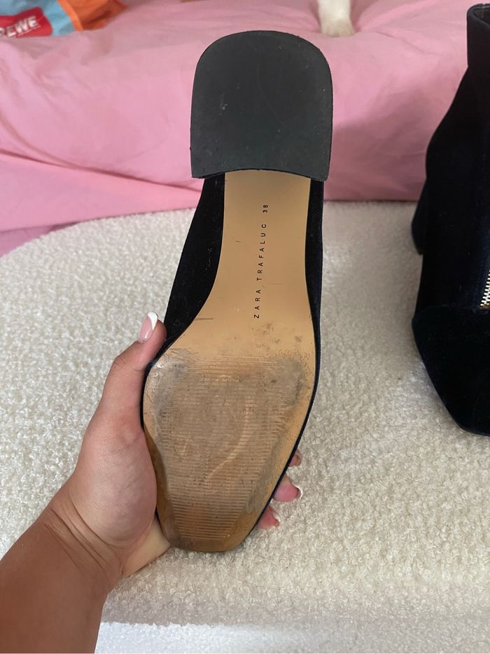 Bottines Zara en velours bleu marine – Taille 38 – Petit talon - photo numéro 3